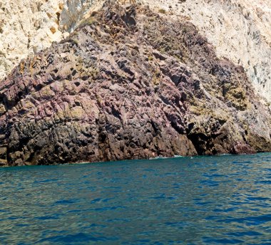 Tekne deniz ve gökyüzü Akdeniz santorini Yunanistan 