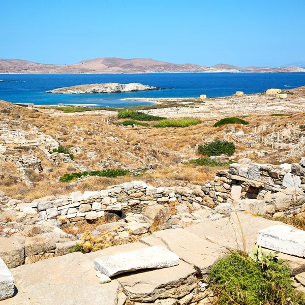 Templo em delos greece a acrópole histórica e velha ruína si — Fotografia de Stock