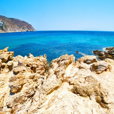 Avrupa Yunanistan'da mykonos Adası rock deniz ve plaj mavi sk