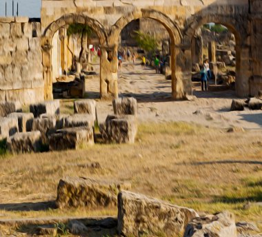 eski inşaat sütun ve Roma Tapınağı geçmiş pamukkal