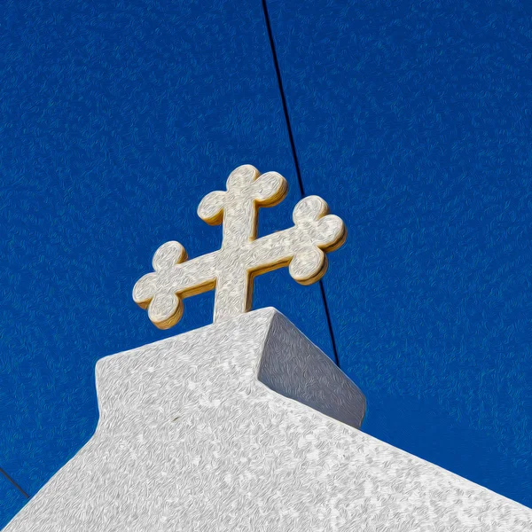 Mykonos arquitetura antiga fundo branco cruz em santo — Fotografia de Stock