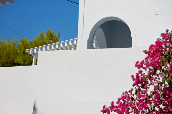 Flores na arquitetura europa ciclades santorini cidade velha — Fotografia de Stock