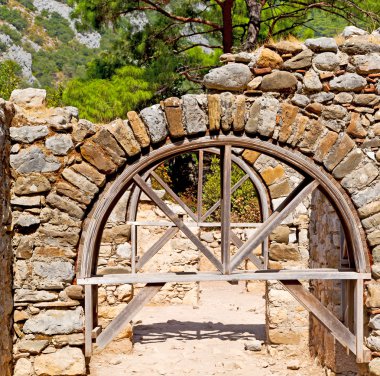 Olympos kapısı eski sütun taş const Myra'da bush
