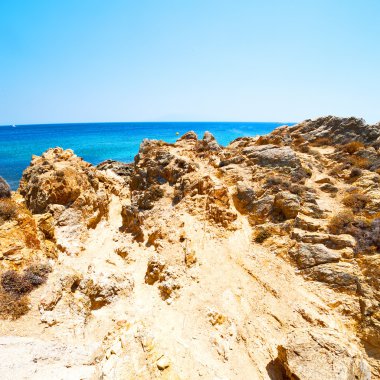 Avrupa Yunanistan'da mykonos Adası rock deniz ve plaj mavi sk