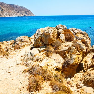 Yunanistan mykonos Adası rock deniz ve plaj mavi gökyüzü