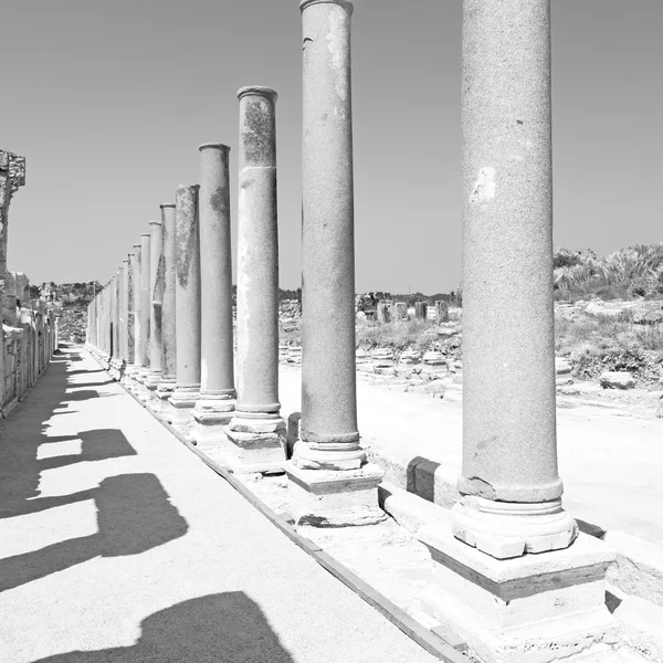 Stone  in  perge old construction asia turkey the column  and — Stock Photo, Image