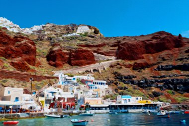 Avrupa'nın bir tekneden Yunanistan santorini Island house ve kayalar