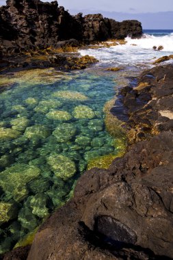 bulutlu plaj su lanzarote rock İspanya taş gökyüzü   