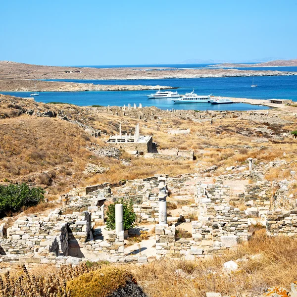 Templo em delos greece a acrópole histórica e velha ruína si — Fotografia de Stock