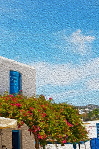 Flor na ilha de grécia antorini europa casa velha e whi — Fotografia de Stock