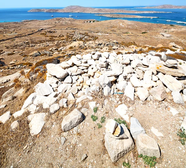 Bush in delos Griekenland de historycal Akropolis en oude ruïne zitten — Stockfoto