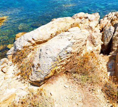 Yunanistan mykonos Adası rock deniz ve plaj mavi gökyüzü