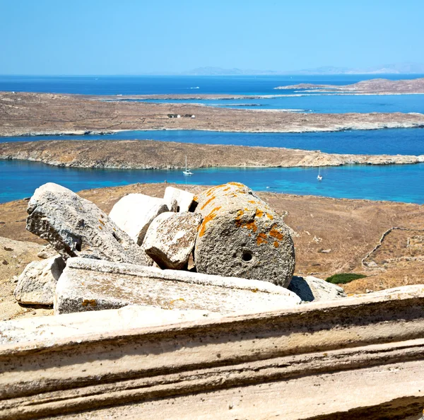 Beroemde in delos Griekenland de historycal Akropolis en de oude ruïneren s — Stockfoto