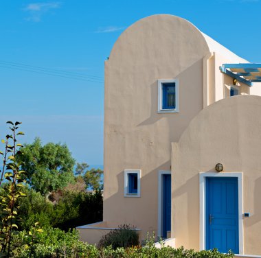 Santorini Yunan adasında eski evde gökyüzü ve ev archit