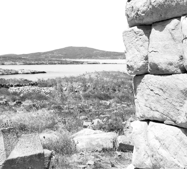 Mer à delos Grèce l'acropole historique et vieux site de ruine — Photo