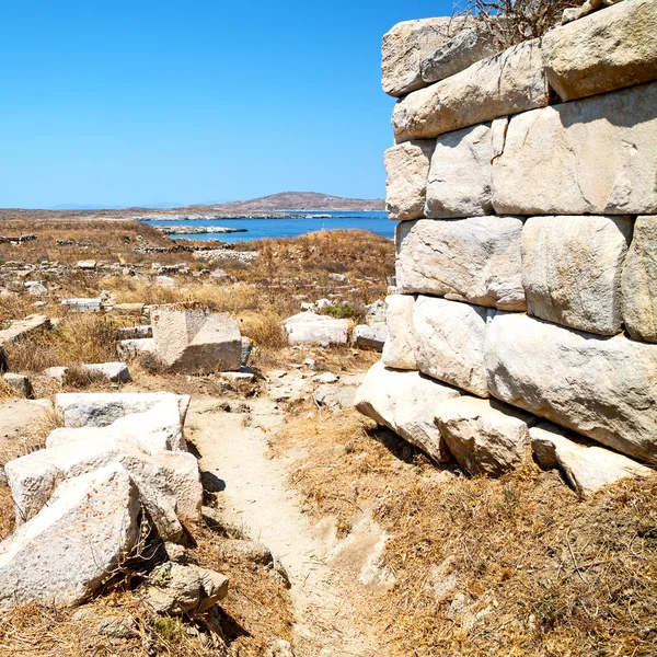 Famoso em delos greece o acropolis histórico e ruína velha s — Fotografia de Stock