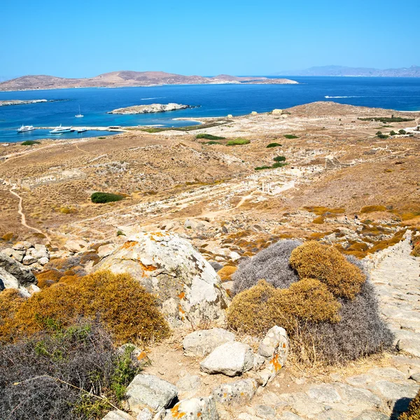 Templo em delos greece a acrópole histórica e velha ruína si — Fotografia de Stock