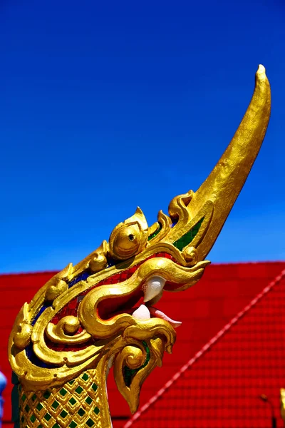 Drago in Thailandia incisione del tempio d'oro buddha — Foto Stock