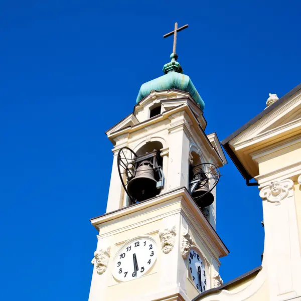 Antigua torre del reloj en italia Europa vieja piedra y campana —  Fotos de Stock