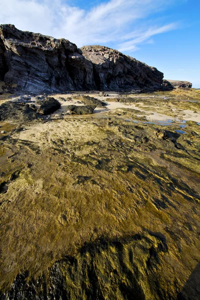 Praia de sal água leve em rocha de espuma de ilha lanzarote — Fotografia de Stock
