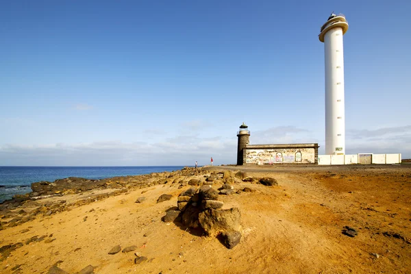 Atlantic ocean lanzarote lighthouse and rock in the blue sky — Stock Photo, Image