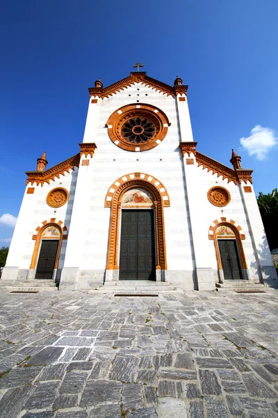 Church    the mercallo  old     brick tower sidewalk italy  lom — Stock Photo, Image