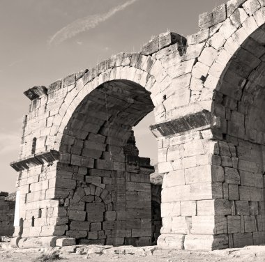 eski inşaat sütun ve Roma Tapınağı geçmiş pamukkal