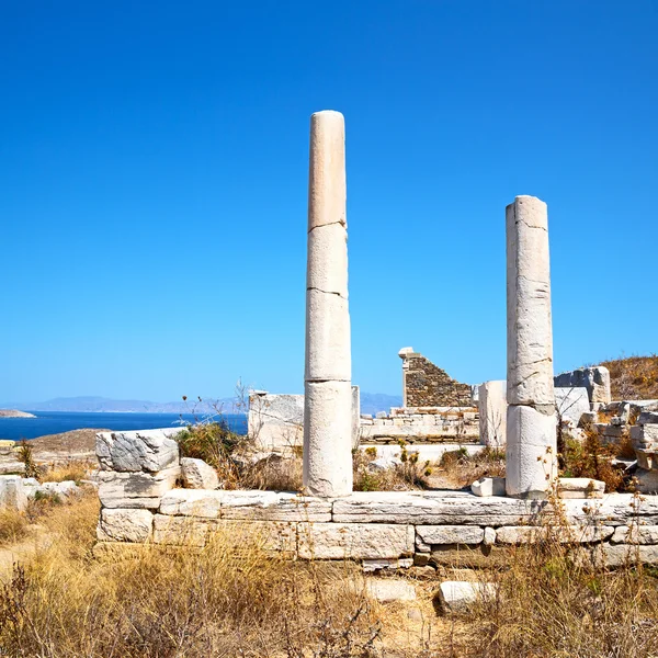 Famoso em delos greece o acropolis histórico e ruína velha s — Fotografia de Stock