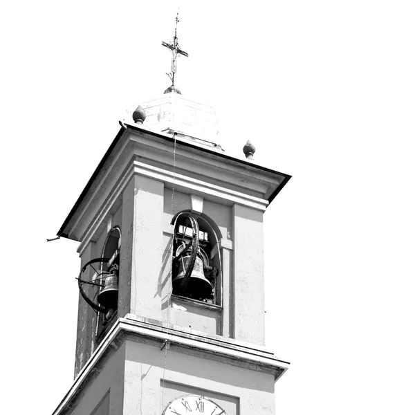 Antigua torre del reloj en italia Europa vieja piedra y campana — Foto de Stock