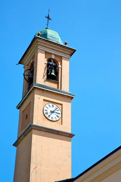 Wieża zegarowa ancien w Europie Włochy z kamienia i dzwon — Zdjęcie stockowe