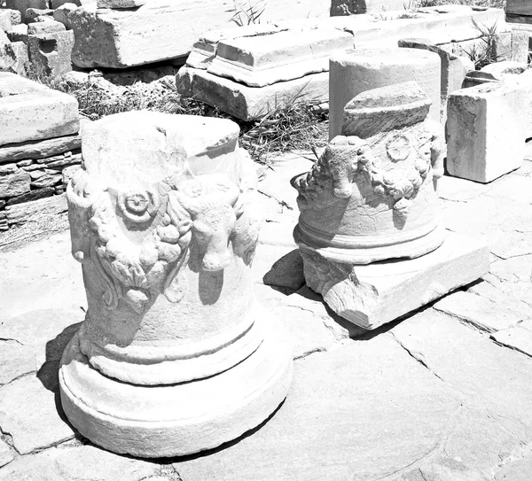 In delos greece l'acropoli storica e vecchio sito di rovina — Foto Stock