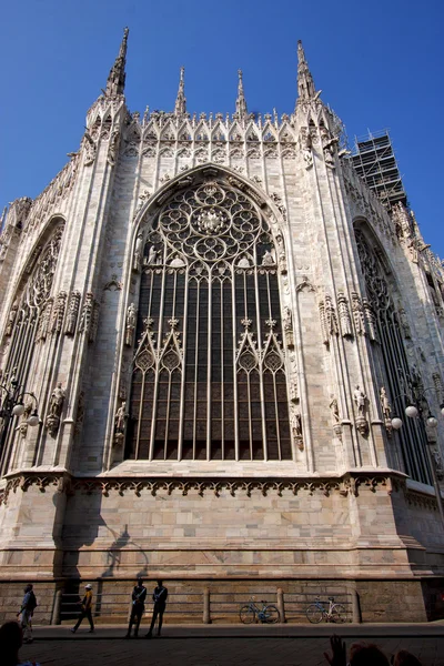 Spire italy church  rose   in milan and column — Stock Photo, Image