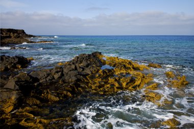 Lanzarote Adası köpük taş gökyüzü bulut plaj su  