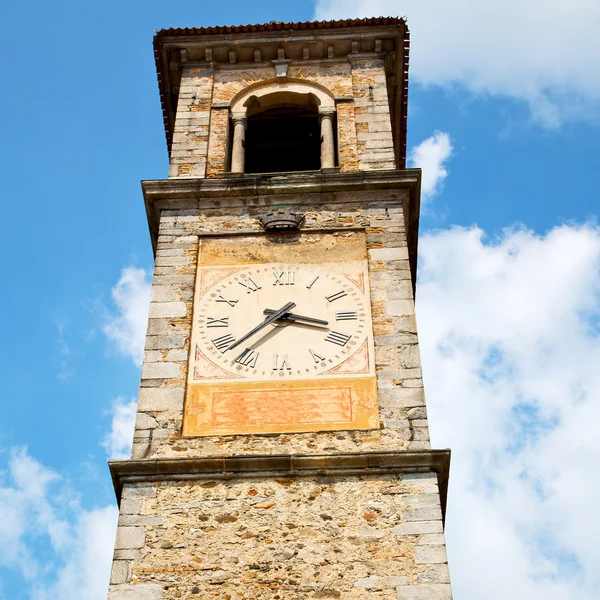 Antigua torre del reloj en italia Europa vieja piedra y campana — Foto de Stock