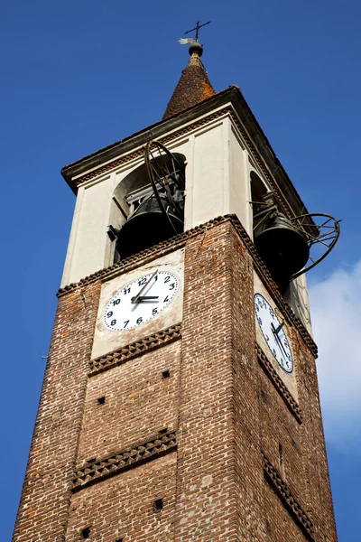 In mozzate   old abstract  l  and church tower bell sunny day mi — Stock Photo, Image