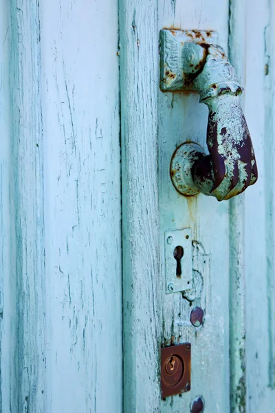 Spain  hand brass knocker abstract door wood in the grey — Stock Photo, Image