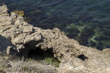 Deniz kıyısı taşlarla ve dalgalarla dolu