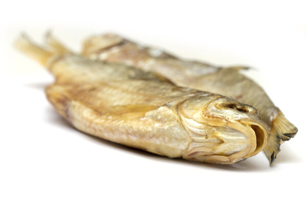 Dried fish on the white background