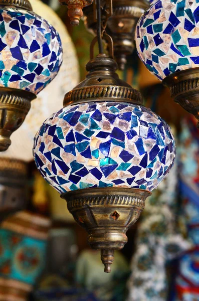 Traditional turkish mosaic lanterns in blue color — Stock Photo, Image