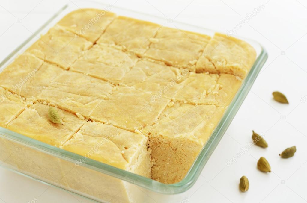 Mysore pak - traditional indian sweet made of chickpea flour, ghee and cardamom