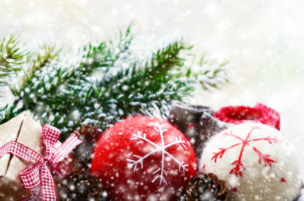 Winter - snowflakes and christmas balls