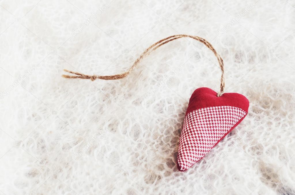 Red heart on Russian downy shawl