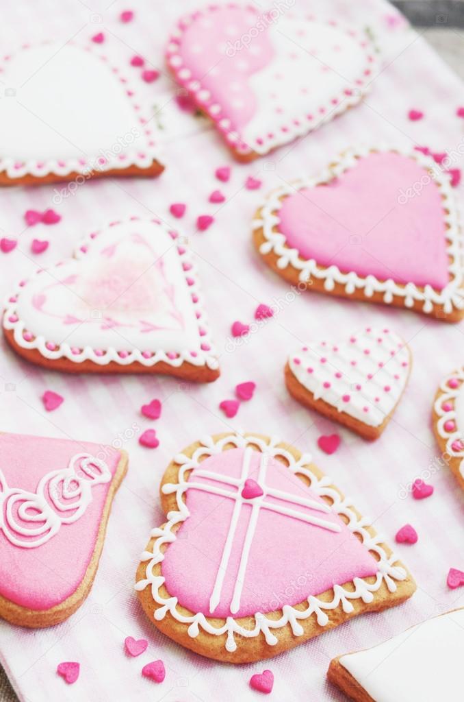 Pastel colored sugar cookies for valentines day