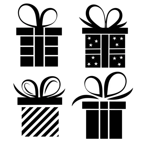 Een set geschenkdozen met een strik geïsoleerd op een witte achtergrond. Ontwerp voor Kerstmis, feestdagen, verjaardag, nieuwjaar. Vector — Stockvector