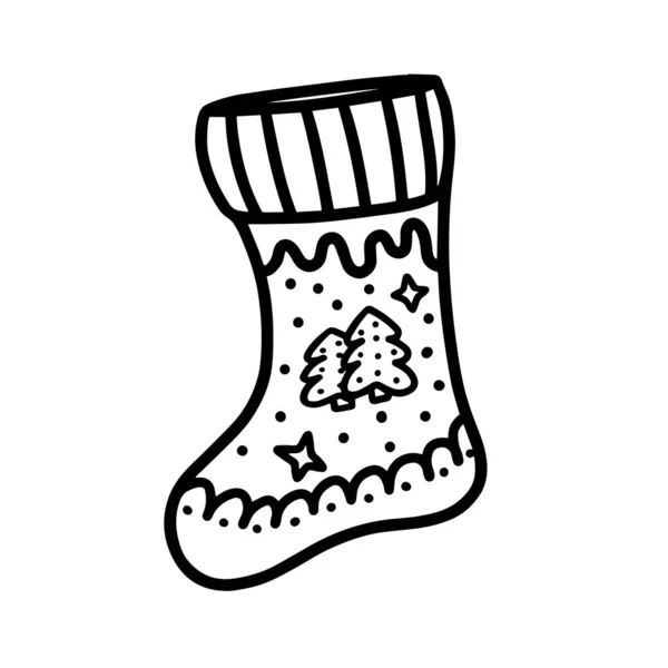 Chaussette de Noël illustration vectorielle dessinée à la main dans le style Doodle. Conception pour cartes de vœux, impression, publicité — Image vectorielle