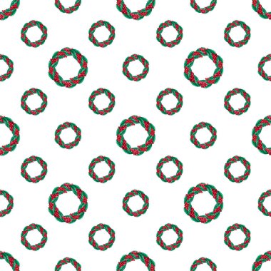 Noel suluboya çelengi kusursuz desenli. Elle çizilmiş illüstrasyon. Tekstil baskısı ve ambalaj kağıdı için tasarım