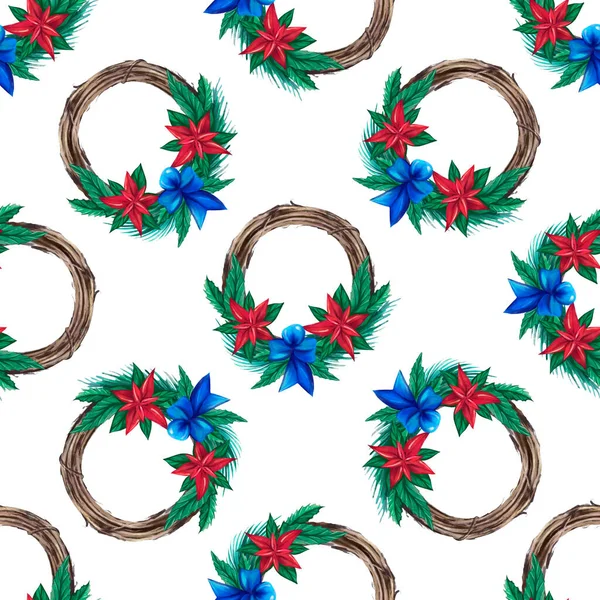 Couronne aquarelle de Noël motif sans couture. Illustration dessinée à la main. Conception pour l'impression textile, papier d'emballage — Photo