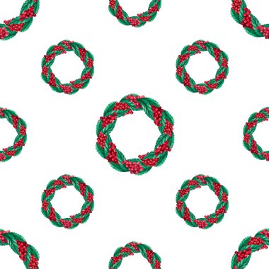 Noel suluboya çelengi kusursuz desenli. Elle çizilmiş illüstrasyon. Tekstil baskısı ve ambalaj kağıdı için tasarım