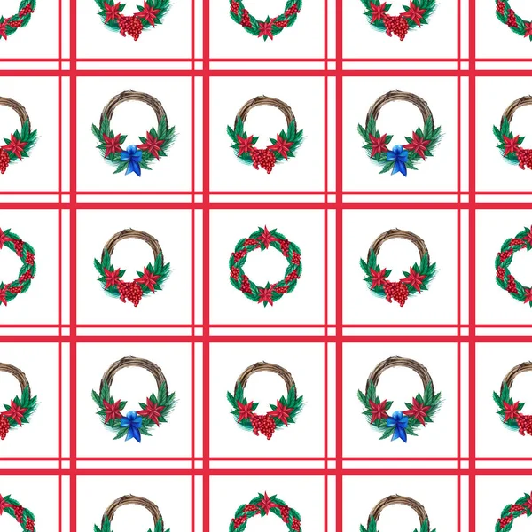 Christmas seamless pattern. wreath pattern. Hand-drawn illustration in vintage style. Design for textile printing, wrapping paper, packaging — Stock Photo, Image