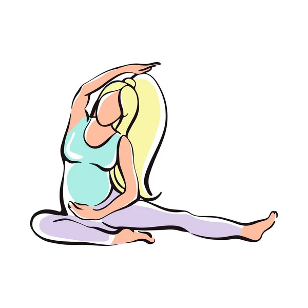 Menina grávida fazendo ioga para mulheres grávidas. Fitness, esportes para mulheres grávidas —  Vetores de Stock